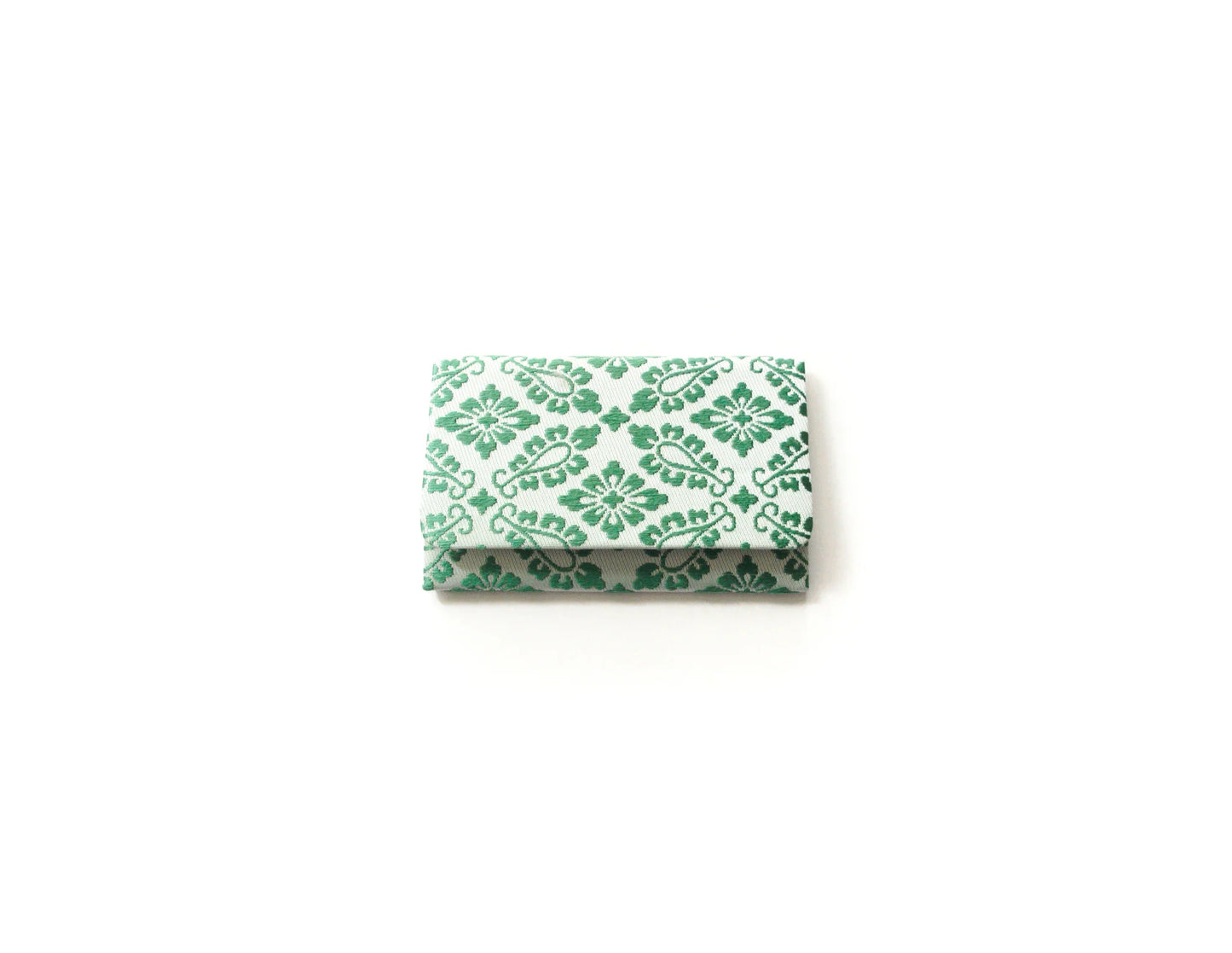 Yusoku-mon Business Card Holder with Floating Weave - Light Green Hollyhock Pattern - (Sakai-machi Mikadomae Heishichi)