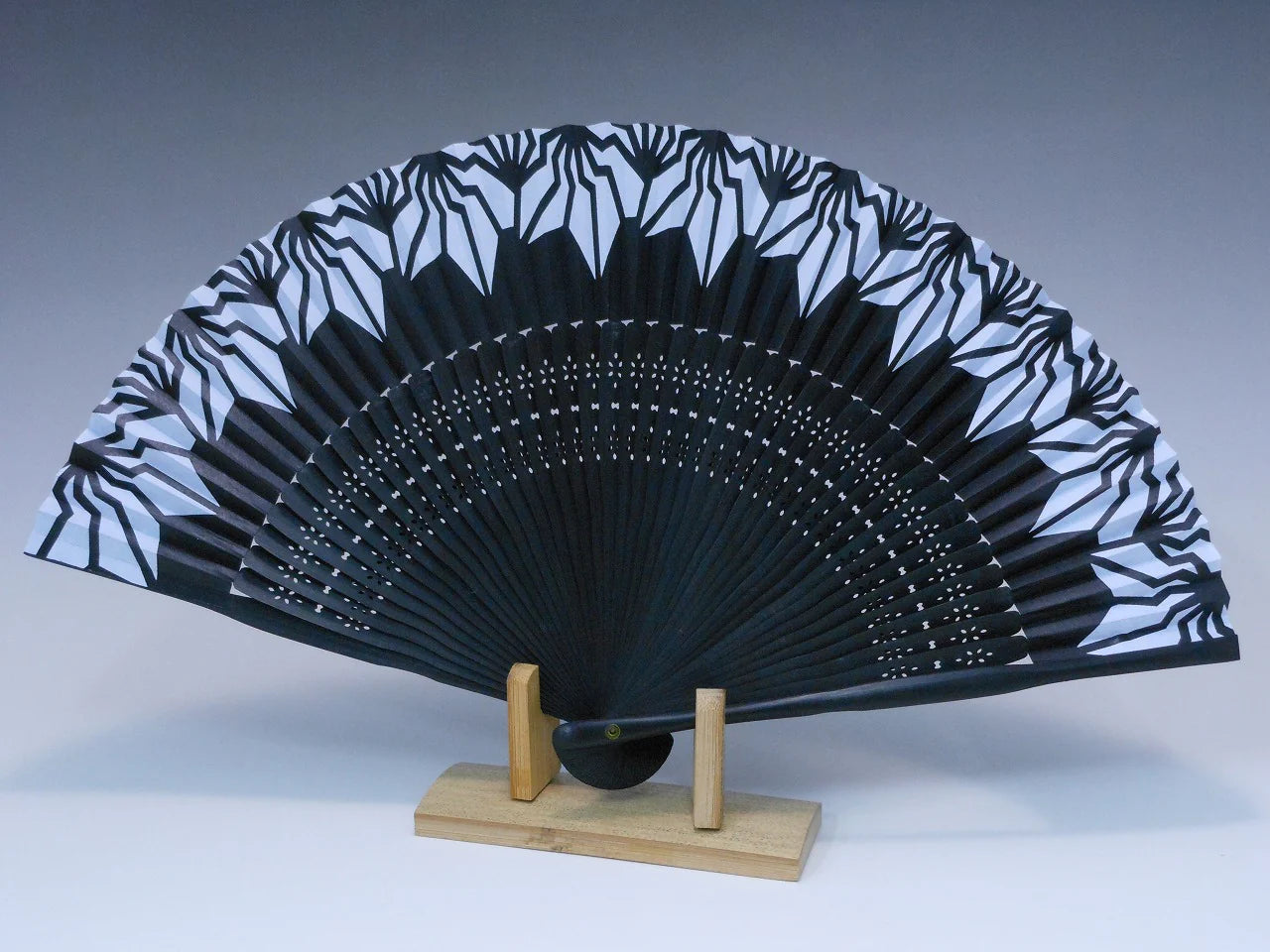Women's Summer Fan 'BAKI folding Fan' with Sky BAKI Pattern on a Black background ( Yamatake Senpo)
