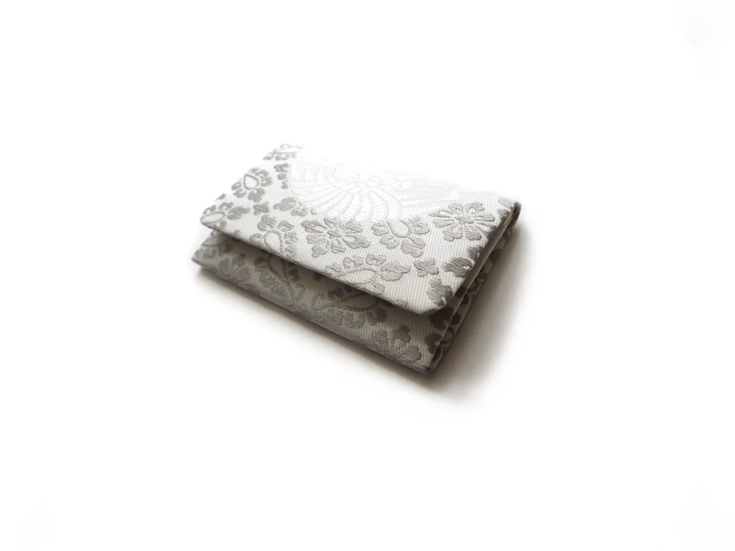 Yusoku-mon Business Card Holder with Floating Weave - Light Dull-colored Hollyhock Pattern with Cloud and Crane Design on top - (Sakai-machi Mikadomae Heishichi)