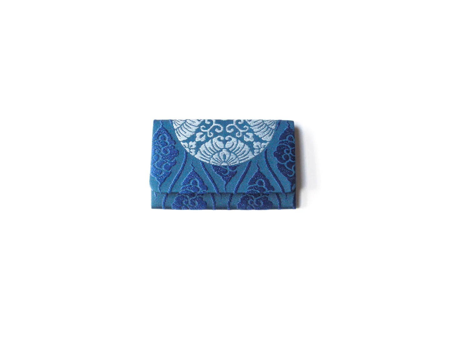Yusoku-mon Business Card Holder with Floating Weave - Indigo cloud rising pattern with butterfly circle on top - (Sakai-machi Mikadomae Heishichi)