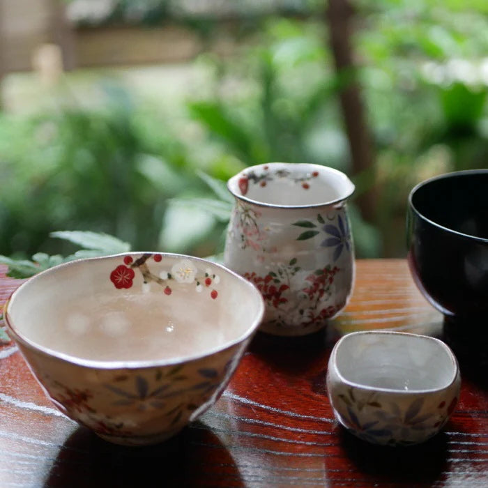 Seasonal Flowers –Rice Bowl – Plum, Cherry Blossom, Clematis, Japanese Bush Clover – (Shunzan-gama)