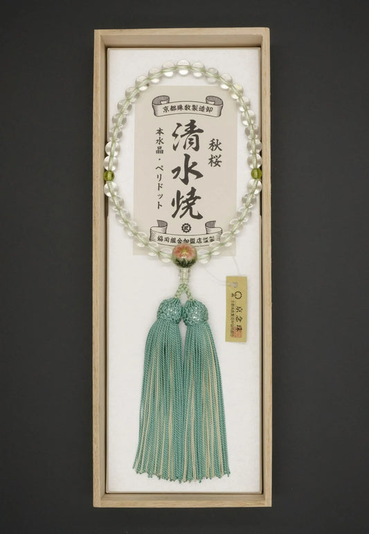 Crystal 8mm Single-Handed Kiyomizu-yaki / Autumn Blossom Theme with Dual Peridot and Genuine Silk Tassel (Kobe JuzuTen) KK-010 No24/23
