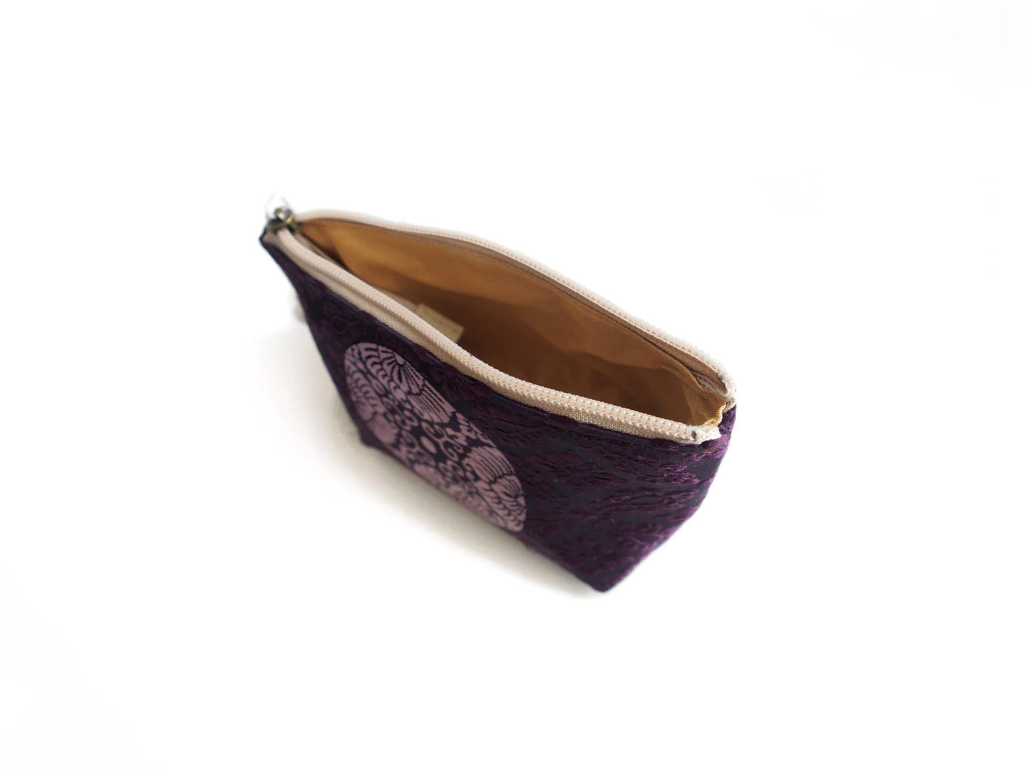 Triangular Pouch - Purple Hollyhock Pattern with Butterfly Crest on top - (Sakai-machi Mikadomae Heishichi)
