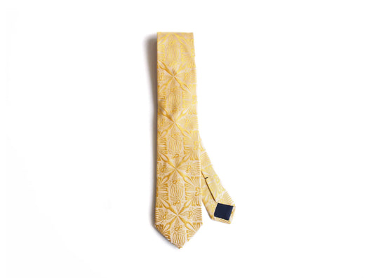 Necktie - Light Yellow Bird's Crest Pattern  (Sakai-machi Mikadomae Heishichi)