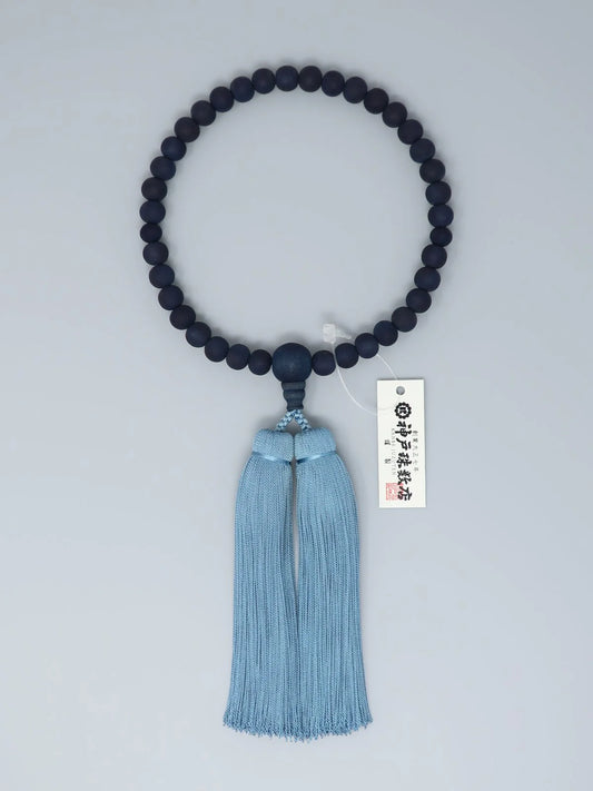 Women's Indigo Prayer Beads / Wild Cherry-Blossoms Indigo Dye / Indigo Dyed Tassels (Kobe JuzuTen) AI-003