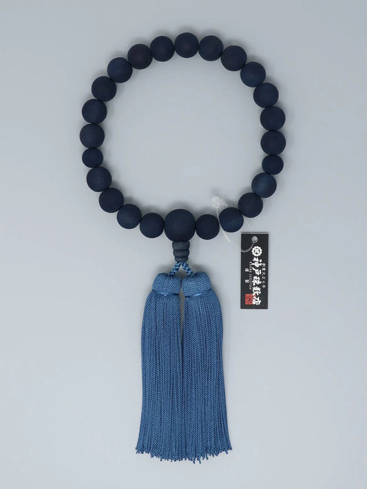 Men's Indigo Prayer Beads / Wild Cherry-Blossoms Indigo Dye / Indigo Dyed Tassels (Kobe JuzuTen) AI-004