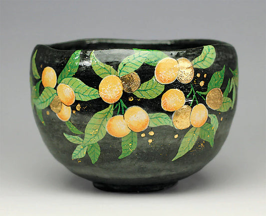 Black glaze with kumquat fruit - Tea bowl (Yoshimura Rakunyu)