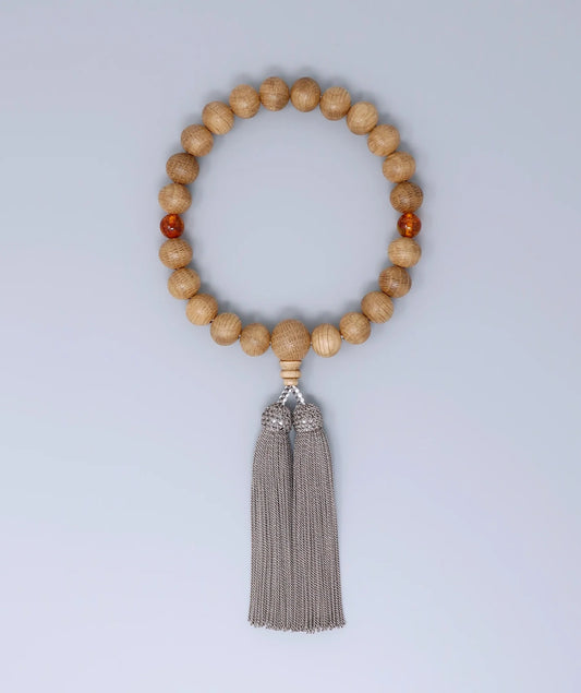 Men's Whiskey Wood Prayer Beads - Amber / Whiskey Barrel Dyed Tassel (Kobe JuzuTen) WW-002